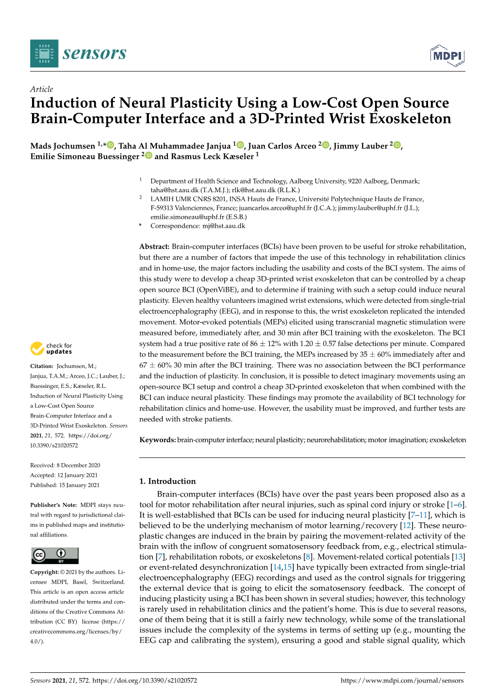 Induction of Neural Plasticity Using a Low-Cost Open Source Brain-Computer Interface and a 3D-Printed Wrist Exoskeleton