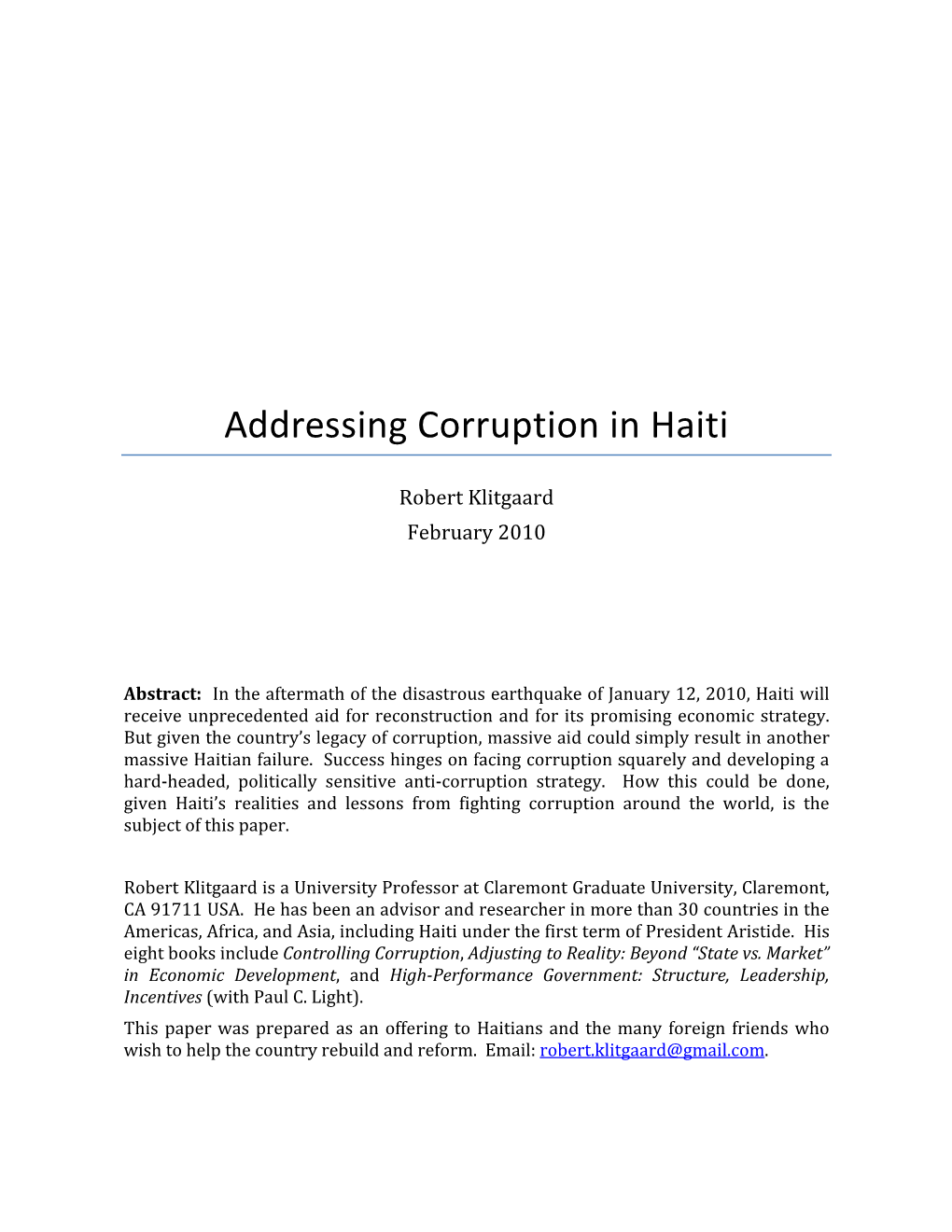 Addressing Corruption in Haiti
