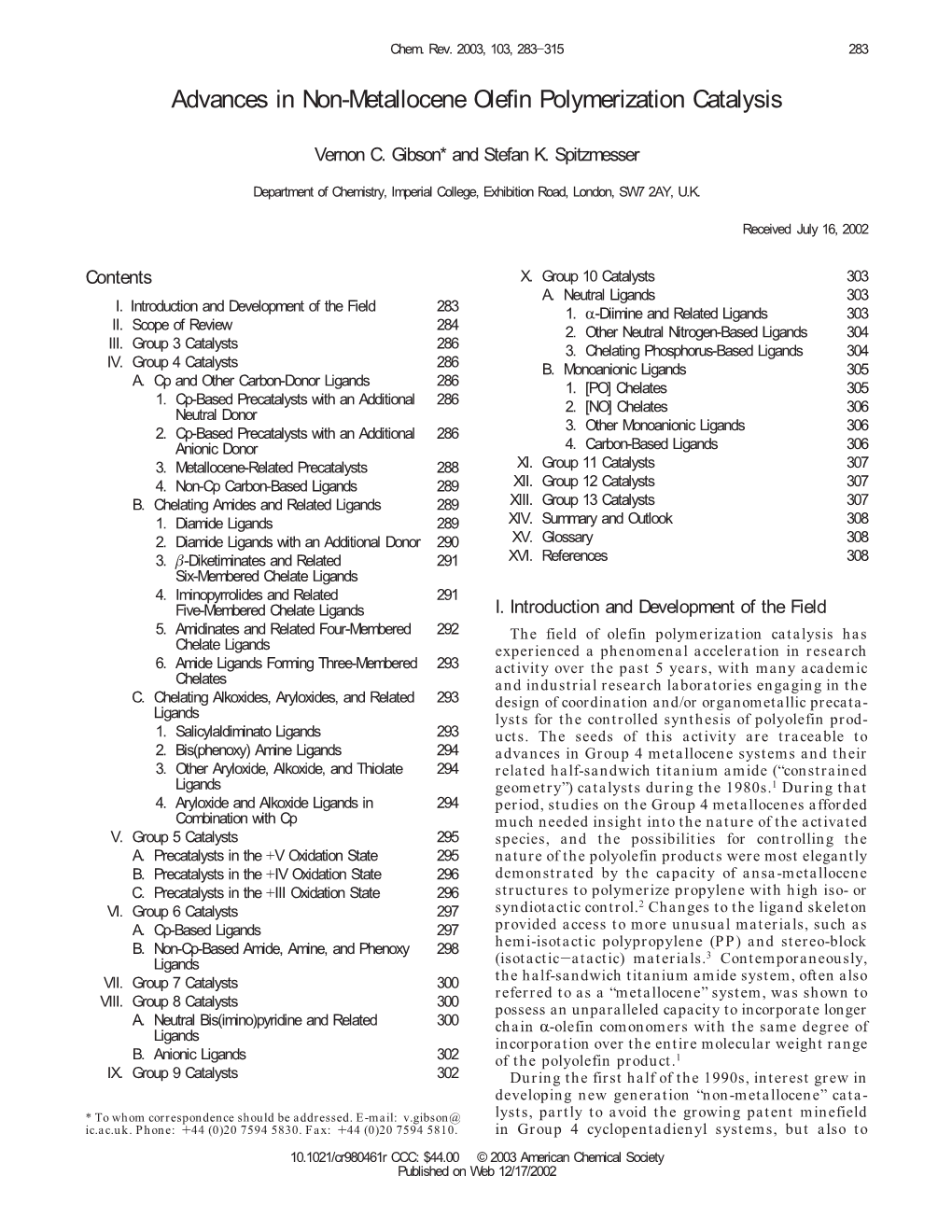 Advances in Non-Metallocene Olefin Polymerization Catalysis