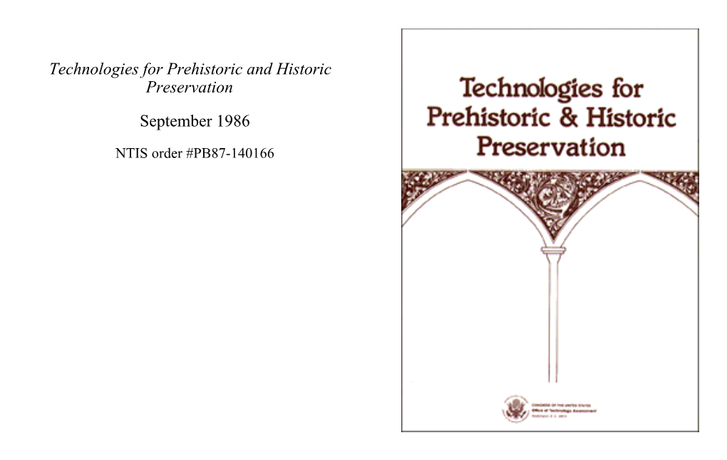 Technologies for Prehistoric and Historic Preservation