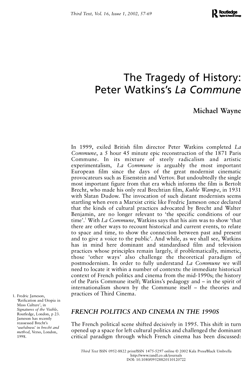 The Tragedy of History: Peter Watkins's 'La Commune'