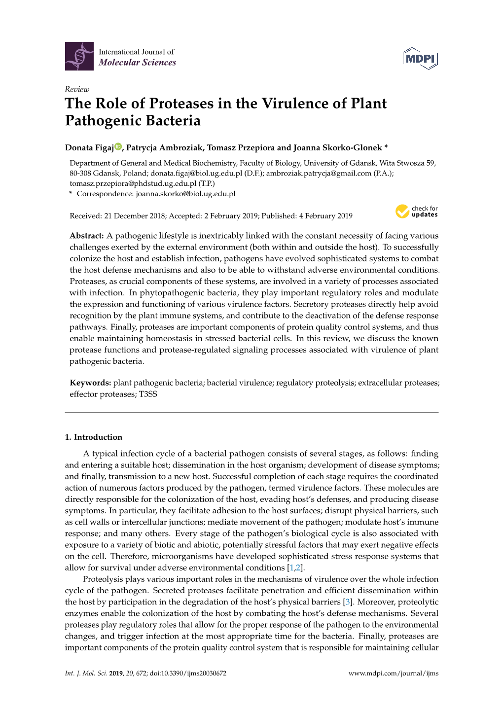 The Role of Proteases in the Virulence of Plant Pathogenic Bacteria