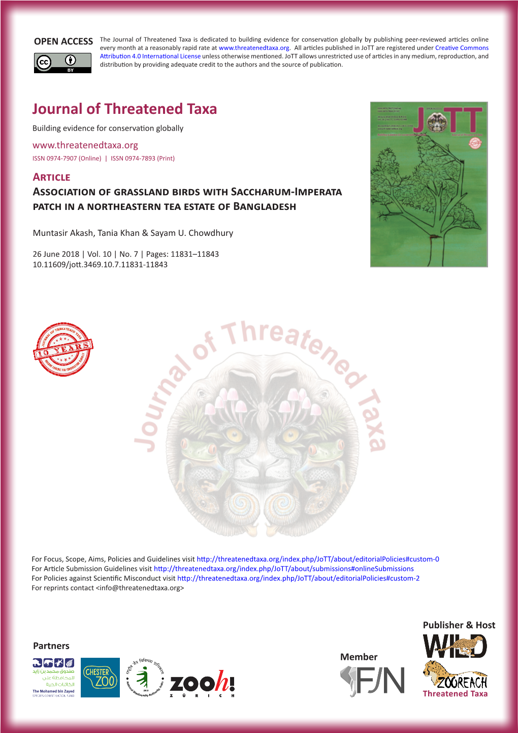 Association of Grassland Birds with Saccharum-Imperata Patch in a Northeastern Tea Estate of Bangladesh