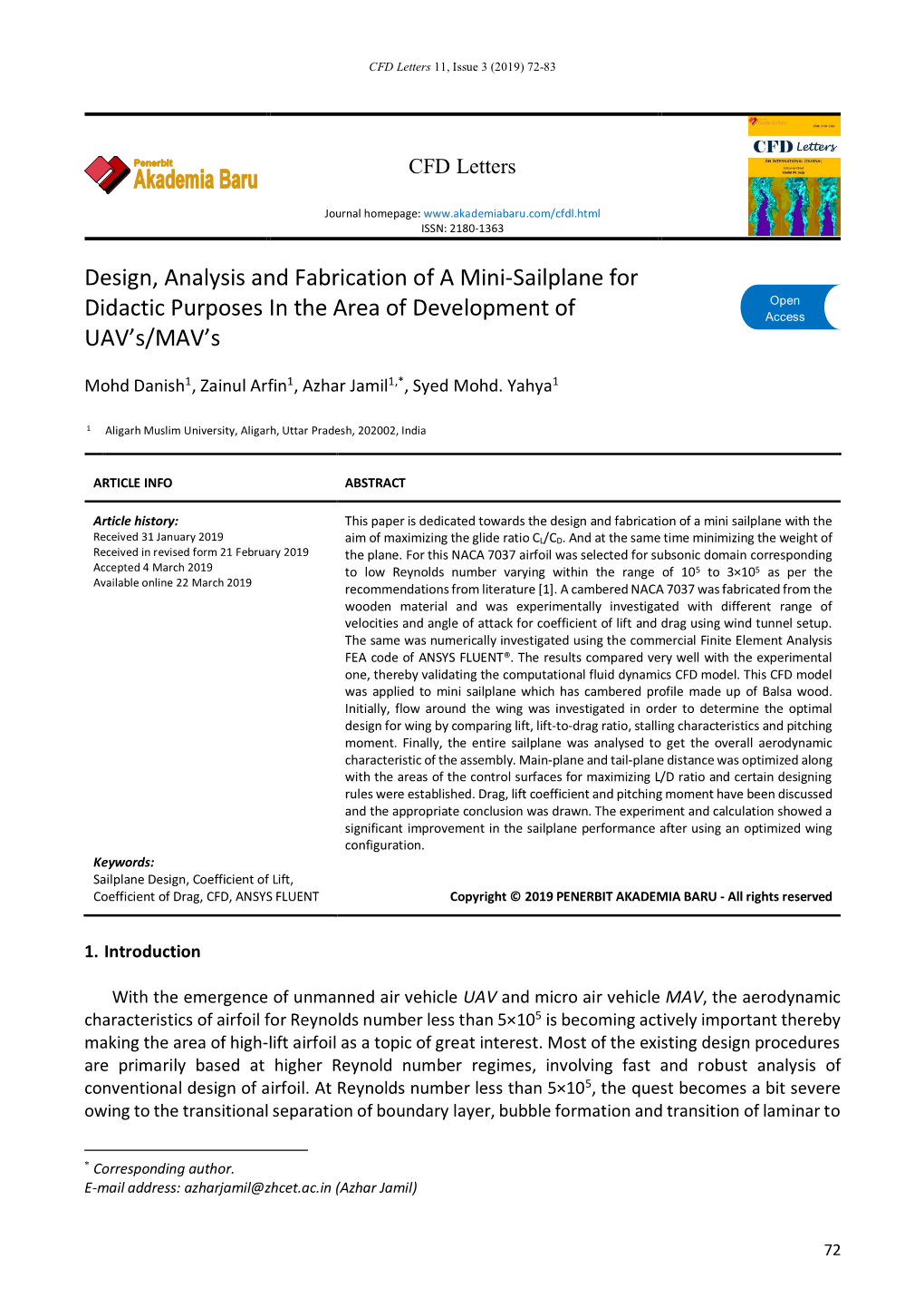 Design, Analysis and Fabrication of a Mini-Sailplane for Didactic Purposes in the Area of Development of Open Access UAV’S/MAV’S