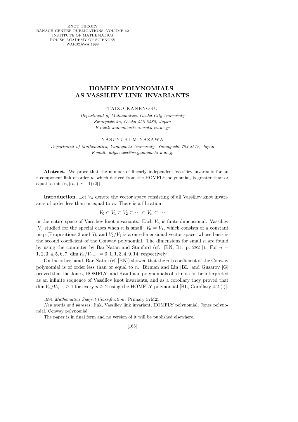 Homfly Polynomials As Vassiliev Link Invariants