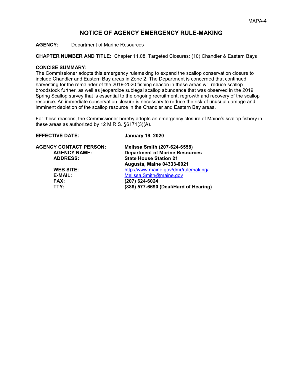 Notice of Emergency Rulemaking