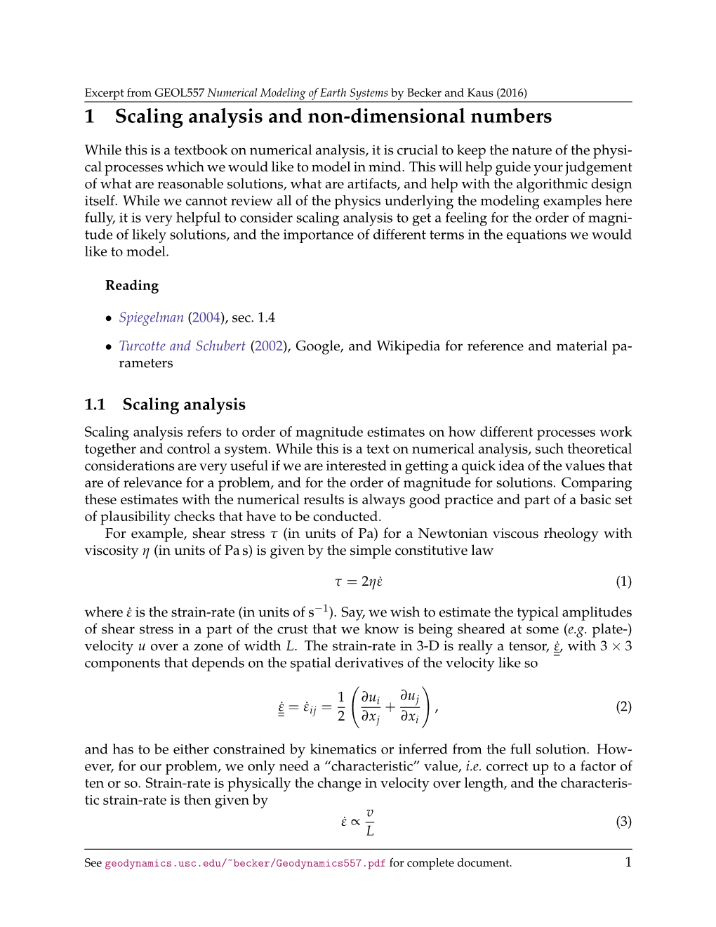 1 Scaling Analysis and Non-Dimensional Numbers