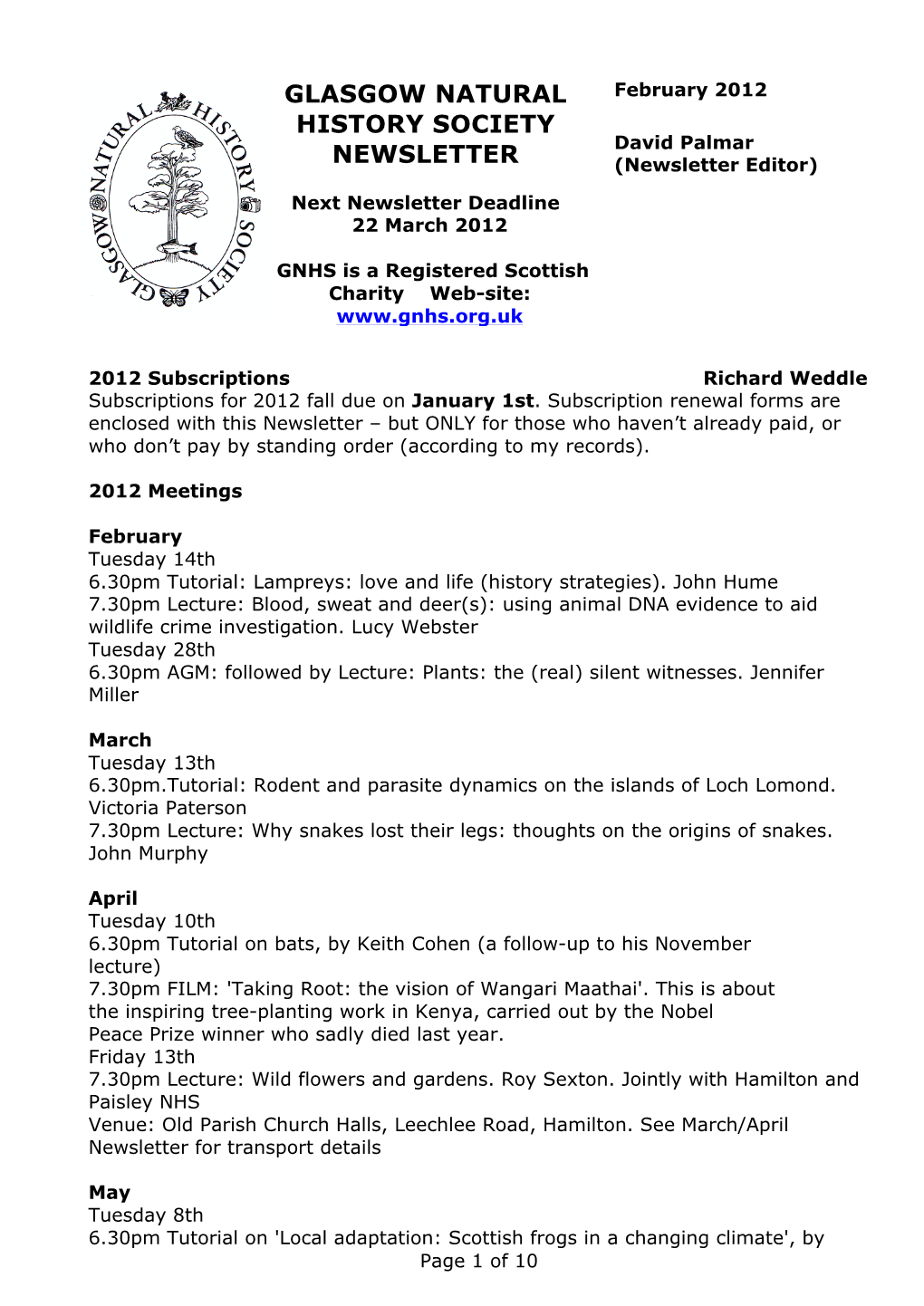 GNHS Newsletter Feb 2012