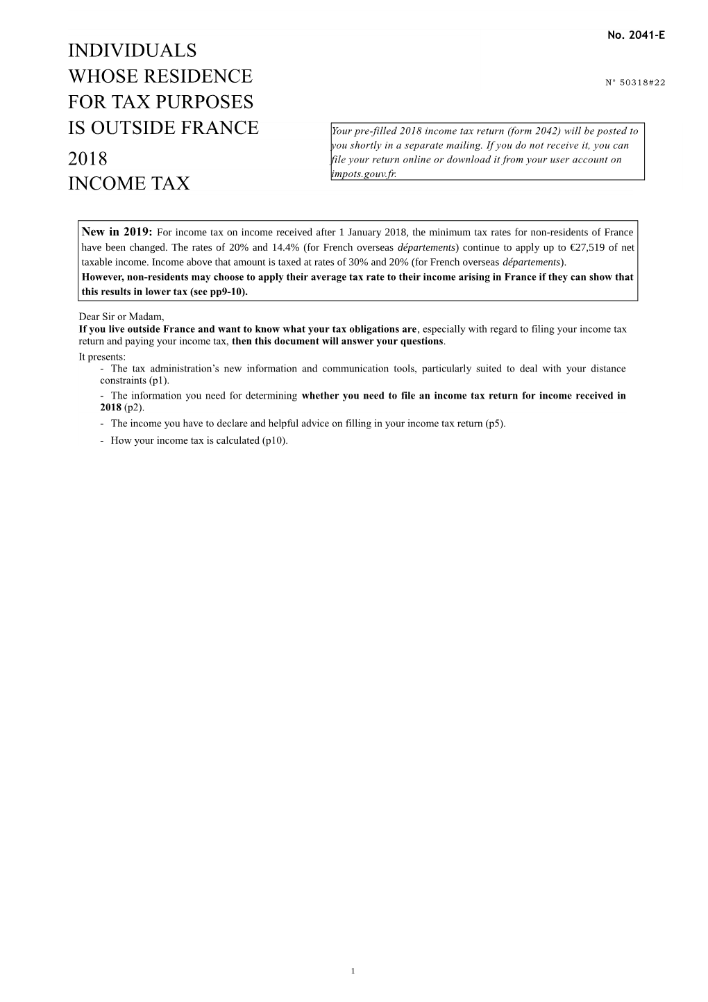 Individuals Whose Residence for Tax Purposes Is Outside France 2018