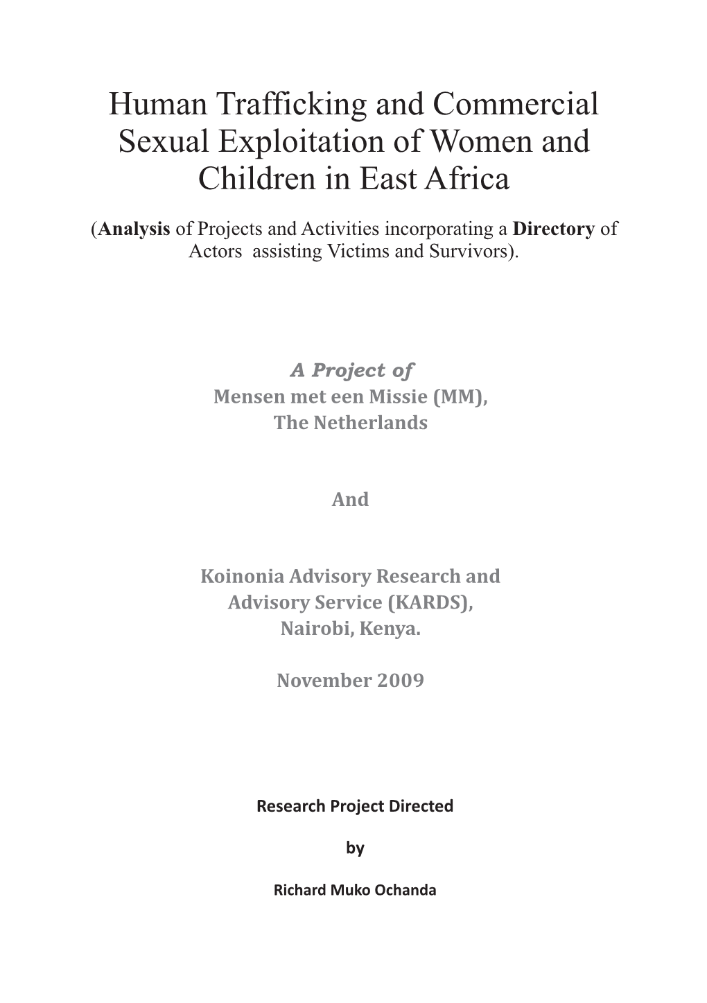 Human Trafficking and Commercial Sexual Exploitation of Women and Children in East Africa