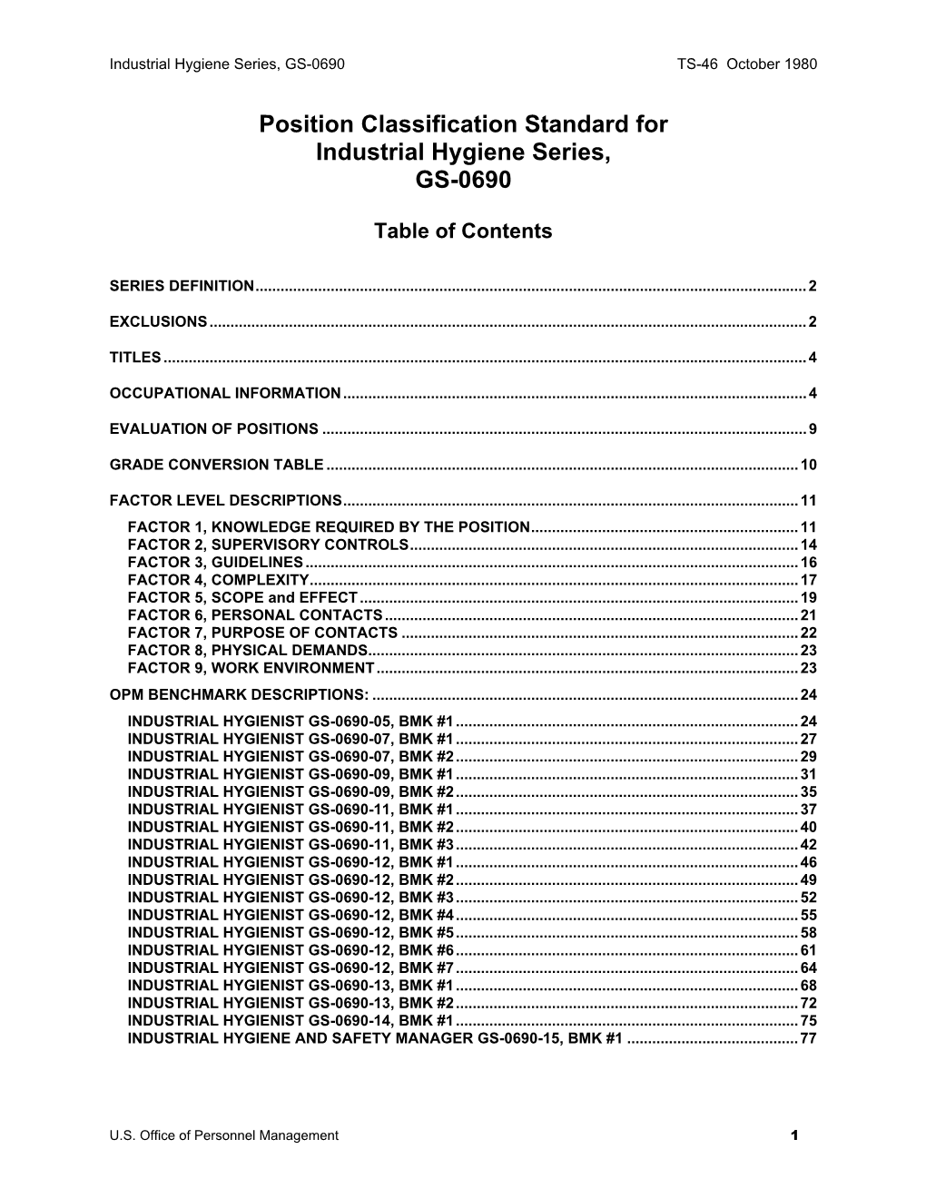 Position Classification Standard for Industrial Hygiene Series, GS-0690