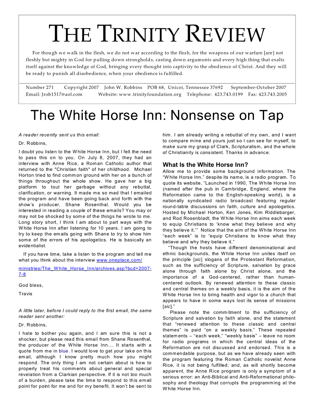 The White Horse Inn: Nonsense on Tap