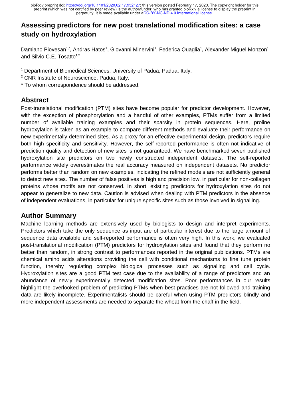 Assessing Predictors for New Post Translational Modification Sites: a Case Study on Hydroxylation