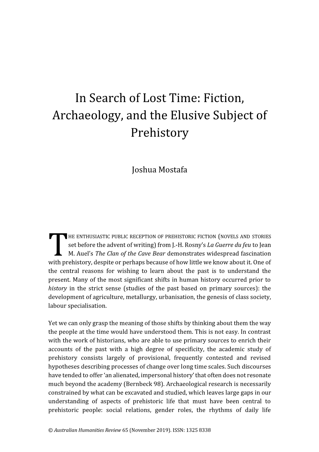 Fiction, Archaeology, and the Elusive Subject of Prehistory