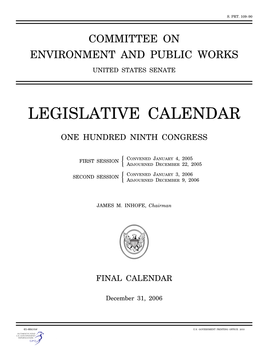 Legislative Calendar