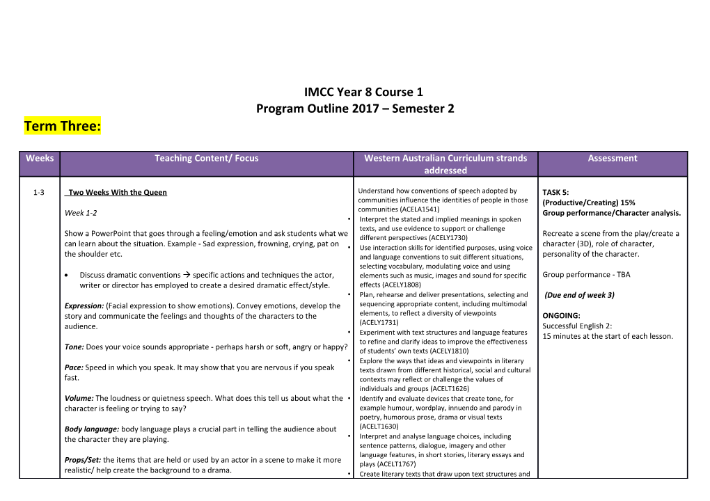 Program Outline 2017 Semester 2