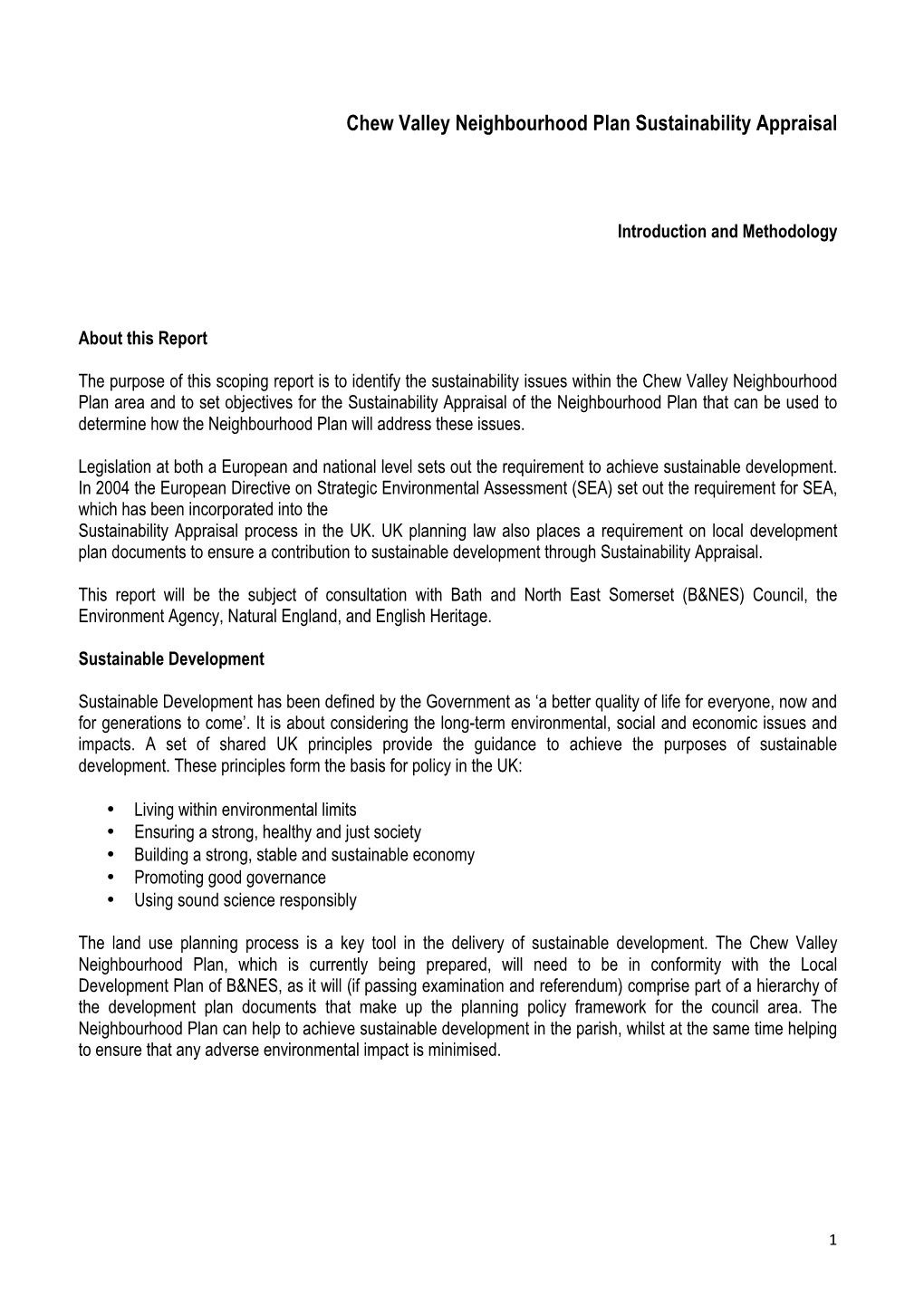 Chew Valley Neighbourhood Plan Sustainability Appraisal