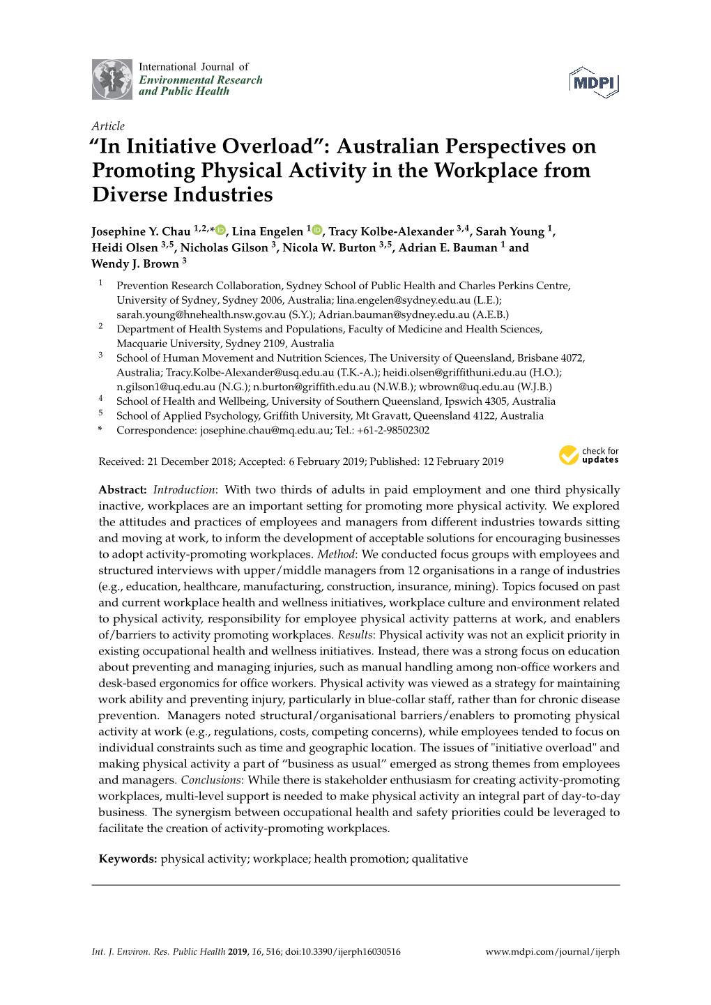 “In Initiative Overload”: Australian Perspectives on Promoting Physical Activity in the Workplace from Diverse Industries