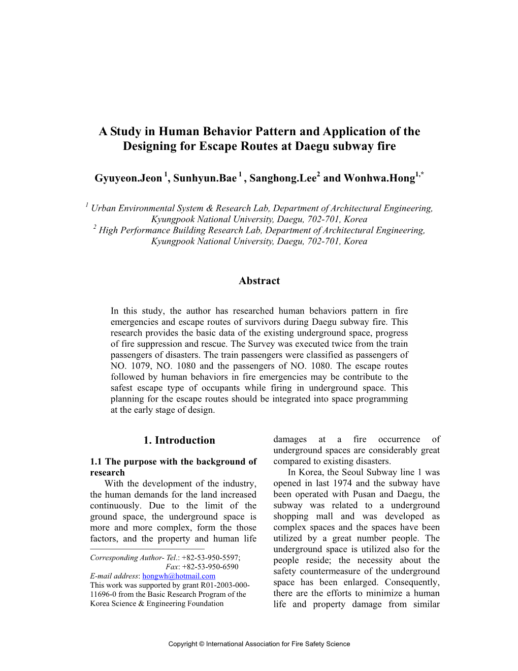 A Study in Human Behavior Pattern and Application of the Designing for Escape Routes at Daegu Subway Fire