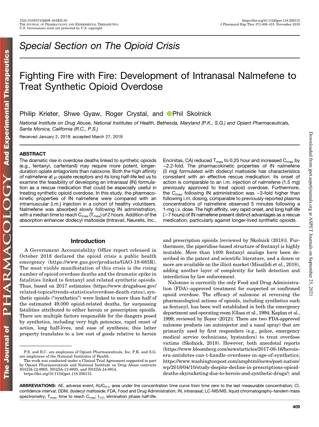 Development of Intranasal Nalmefene to Treat Synthetic Opioid Overdose