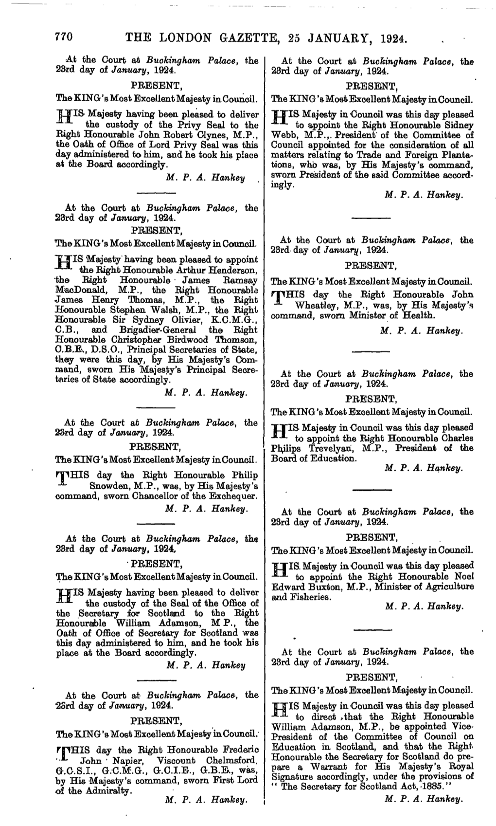 The London Gazette, 25 January, 1924