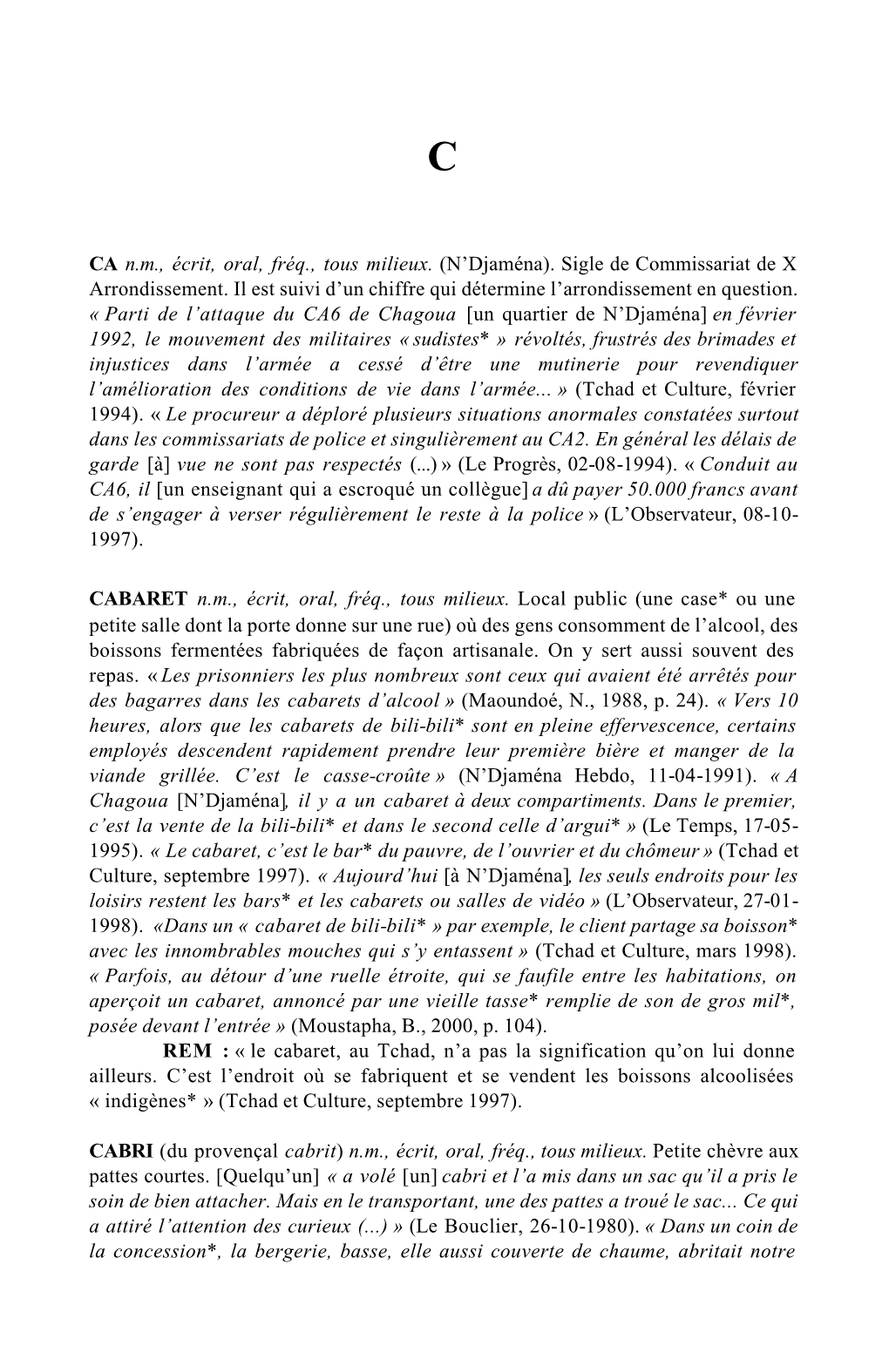 CA Nm, Écrit, Oral, Fréq., Tous Milieux. (N'djaména)