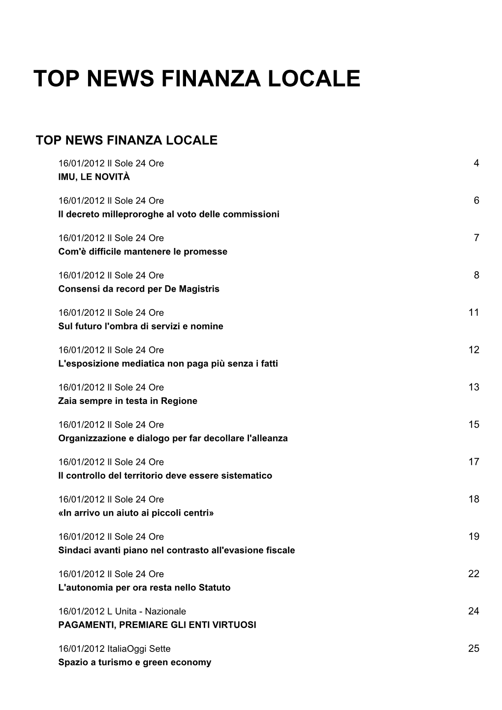 Top News Finanza Locale