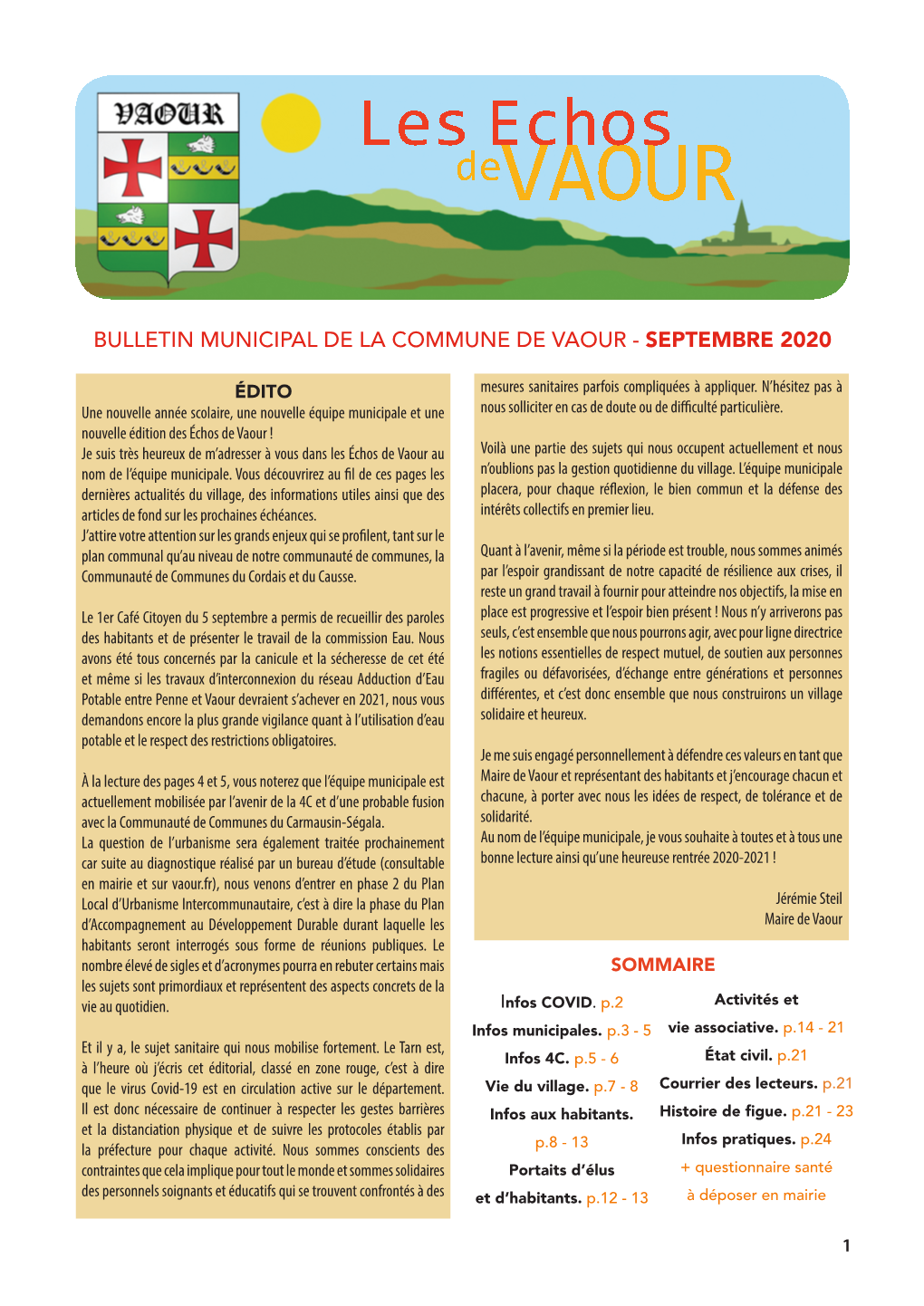 Bulletin Municipal De La Commune De Vaour - Septembre 2020