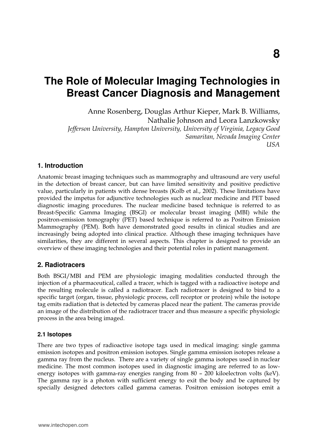 The Role of Molecular Imaging Technologies in Breast Cancer Diagnosis and Management