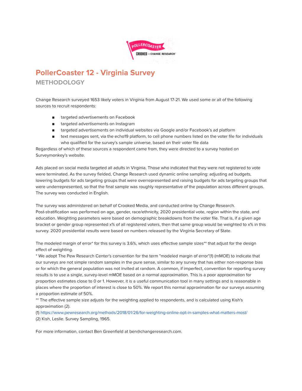 Pollercoaster 12 - Virginia Survey METHODOLOGY