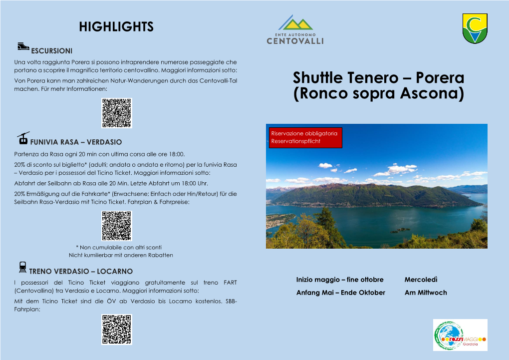 Shuttle Tenero – Porera (Ronco Sopra Ascona)
