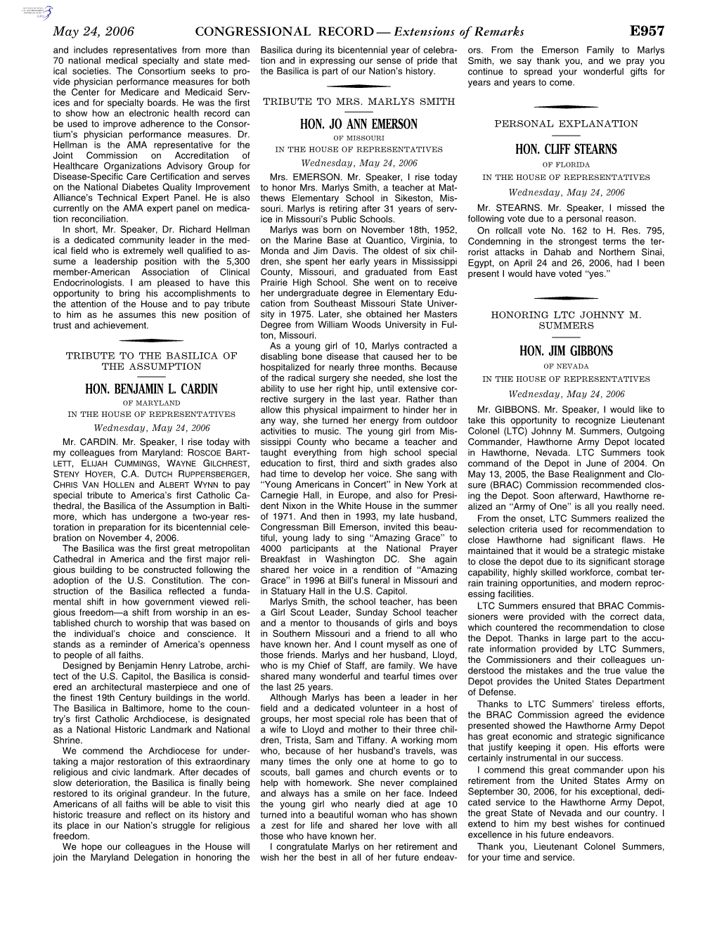 CONGRESSIONAL RECORD— Extensions of Remarks E957 HON