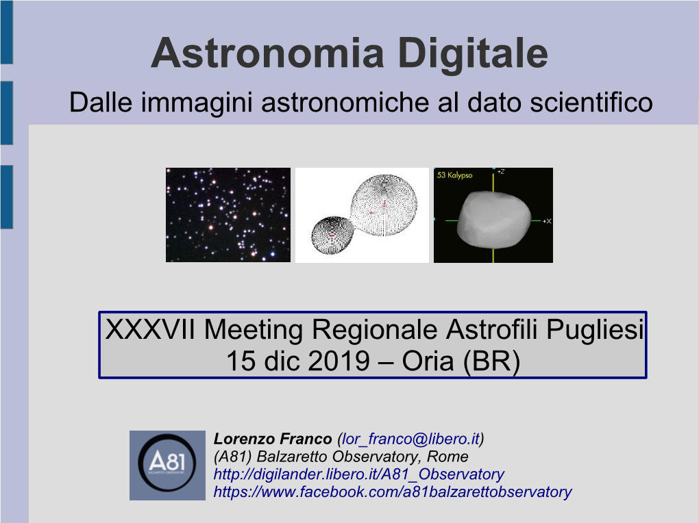 Astronomia Digitale Dalle Immagini Astronomiche Al Dato Scientifico