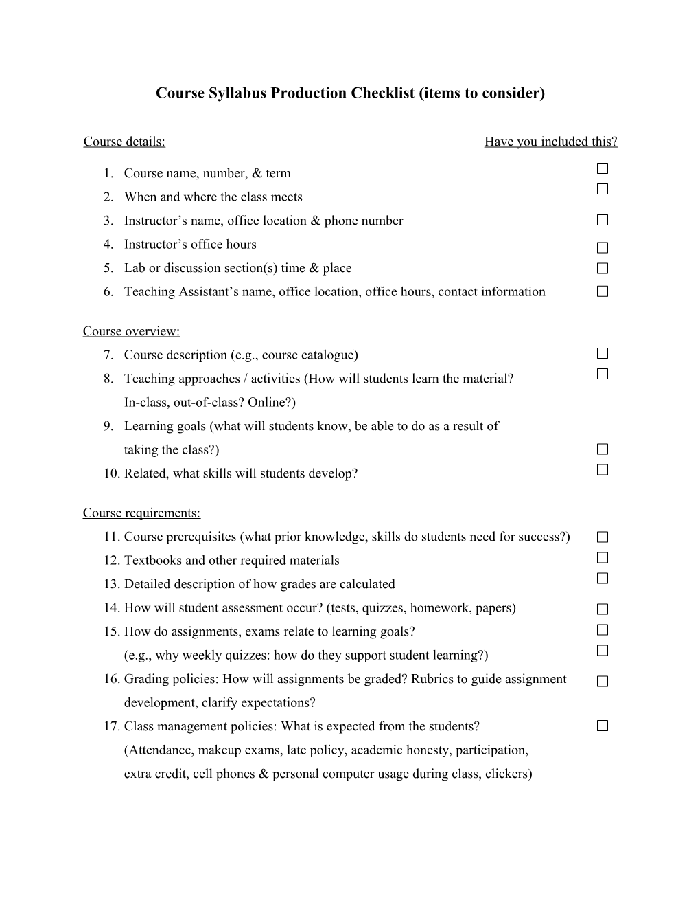 Resource: Course Syllabus Checklist