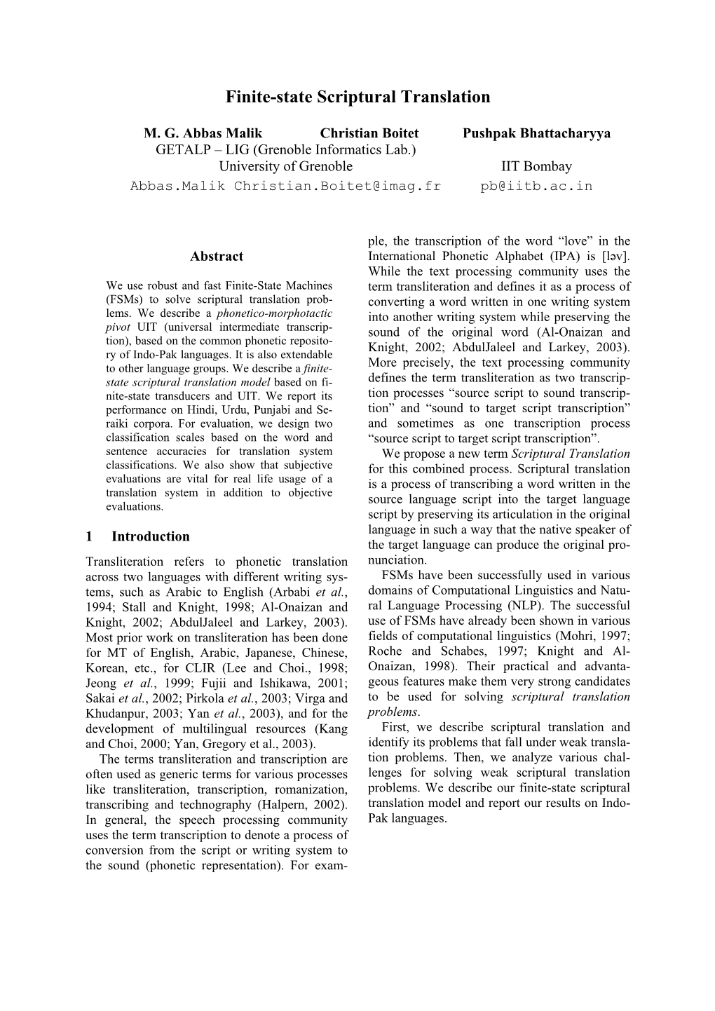 Finite-State Scriptural Translation