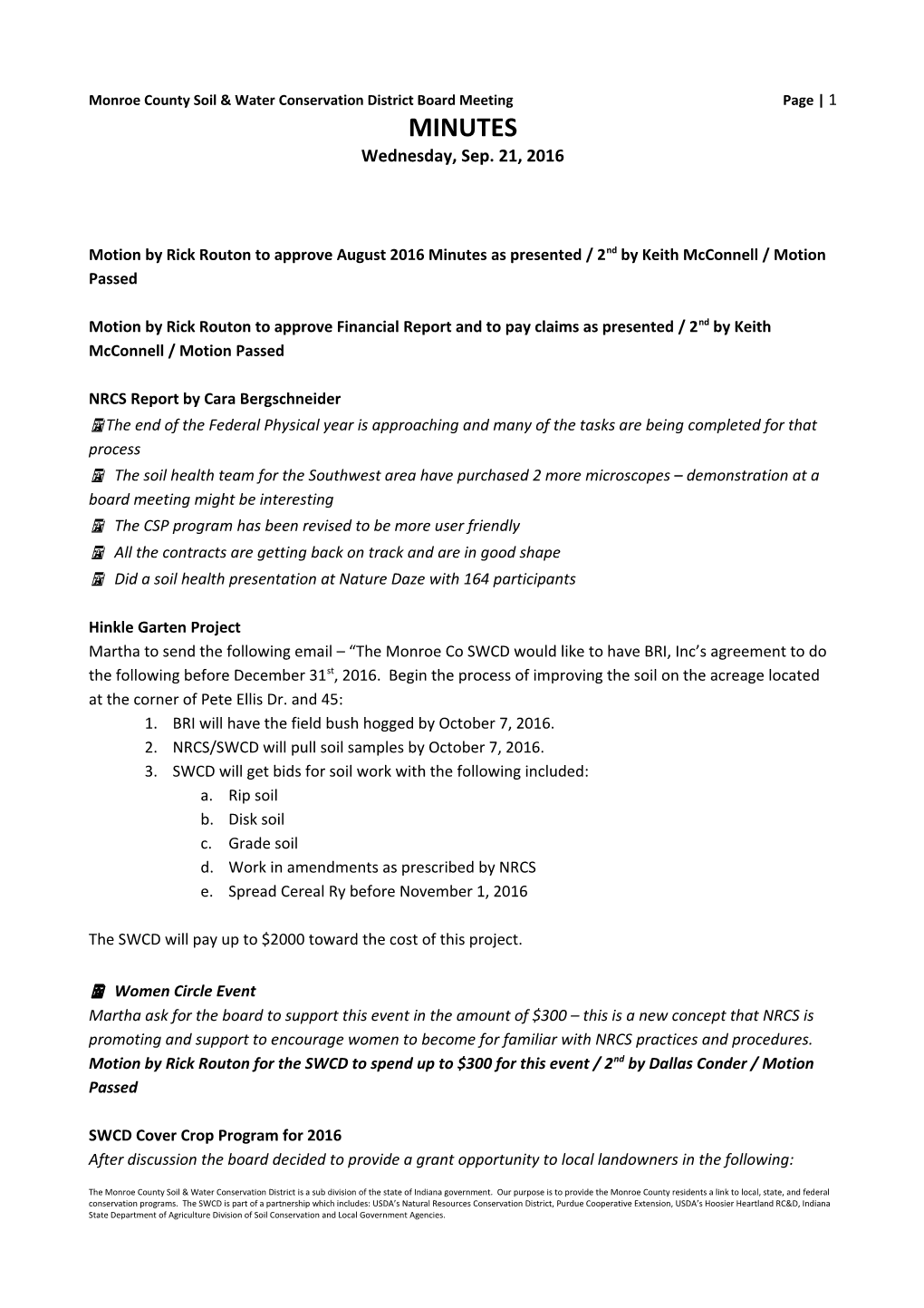 Monroe County Soil & Water Conservation District Board Meeting Page 1