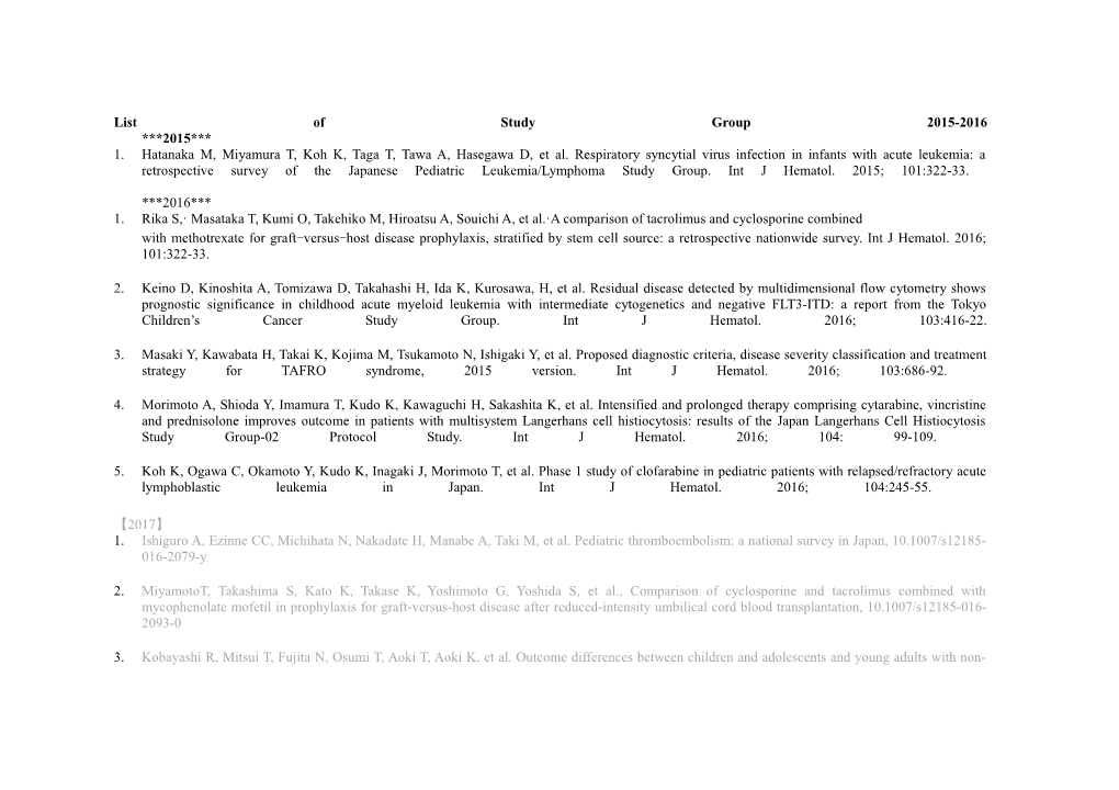 List of Study Group 2015-2016 2015