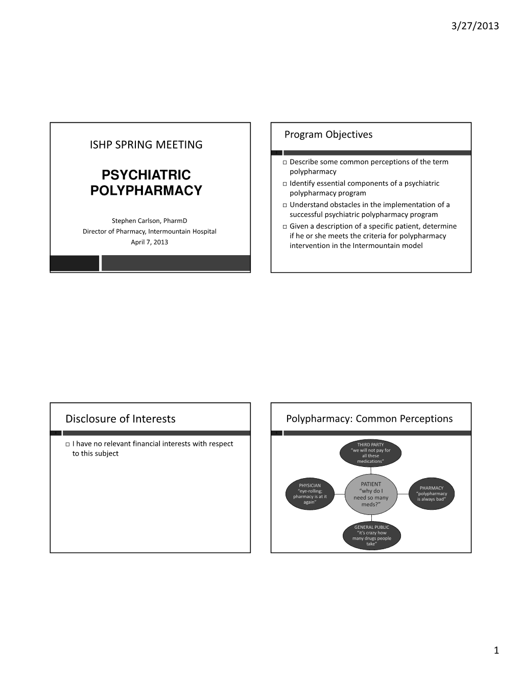 PSYCHIATRIC Polypharmacy  Identify Essential Components of a Psychiatric POLYPHARMACY Polypharmacy Program