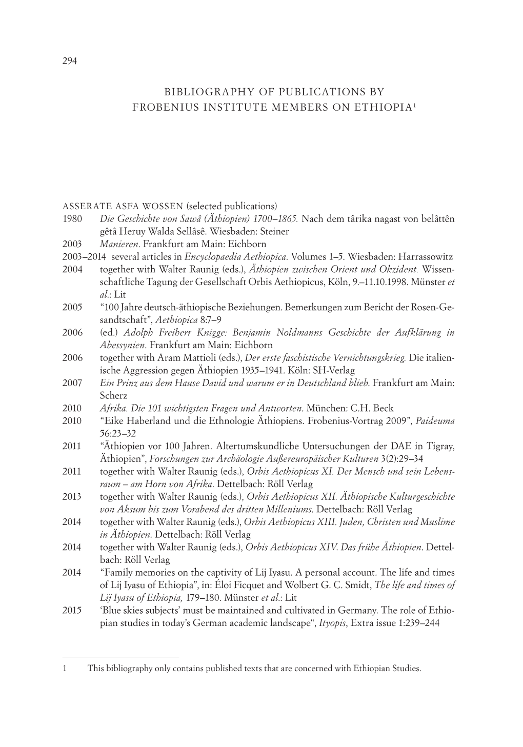 294 Bibliography of Publications by Frobenius