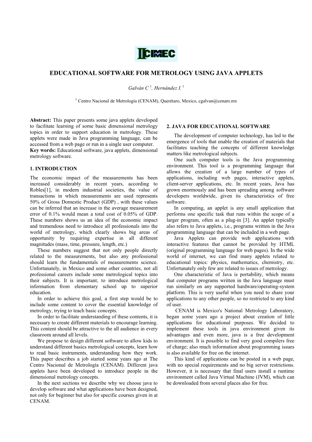 Metrology Educational Software Using Java Appleets