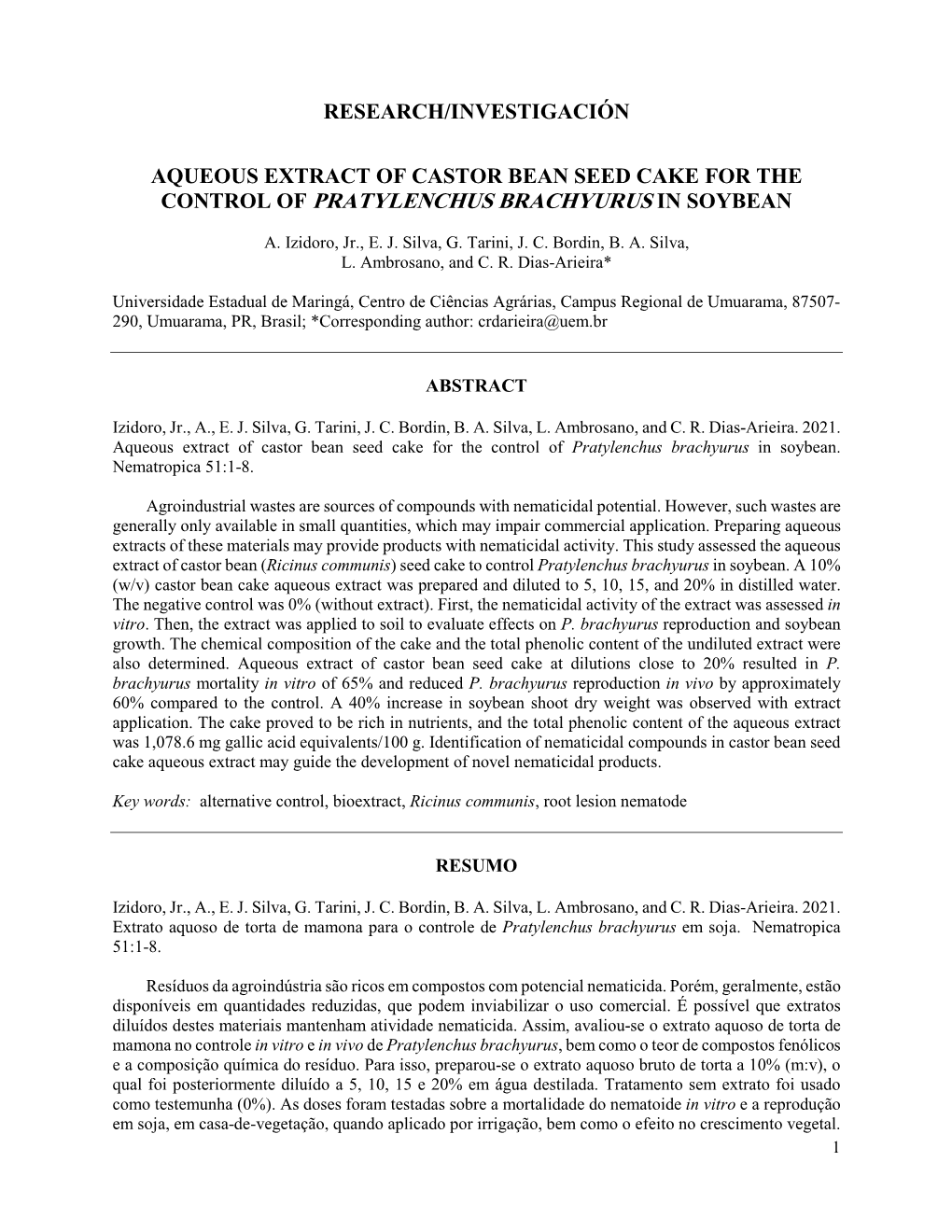 Control of Pratylenchus Brachyurus in Soybean