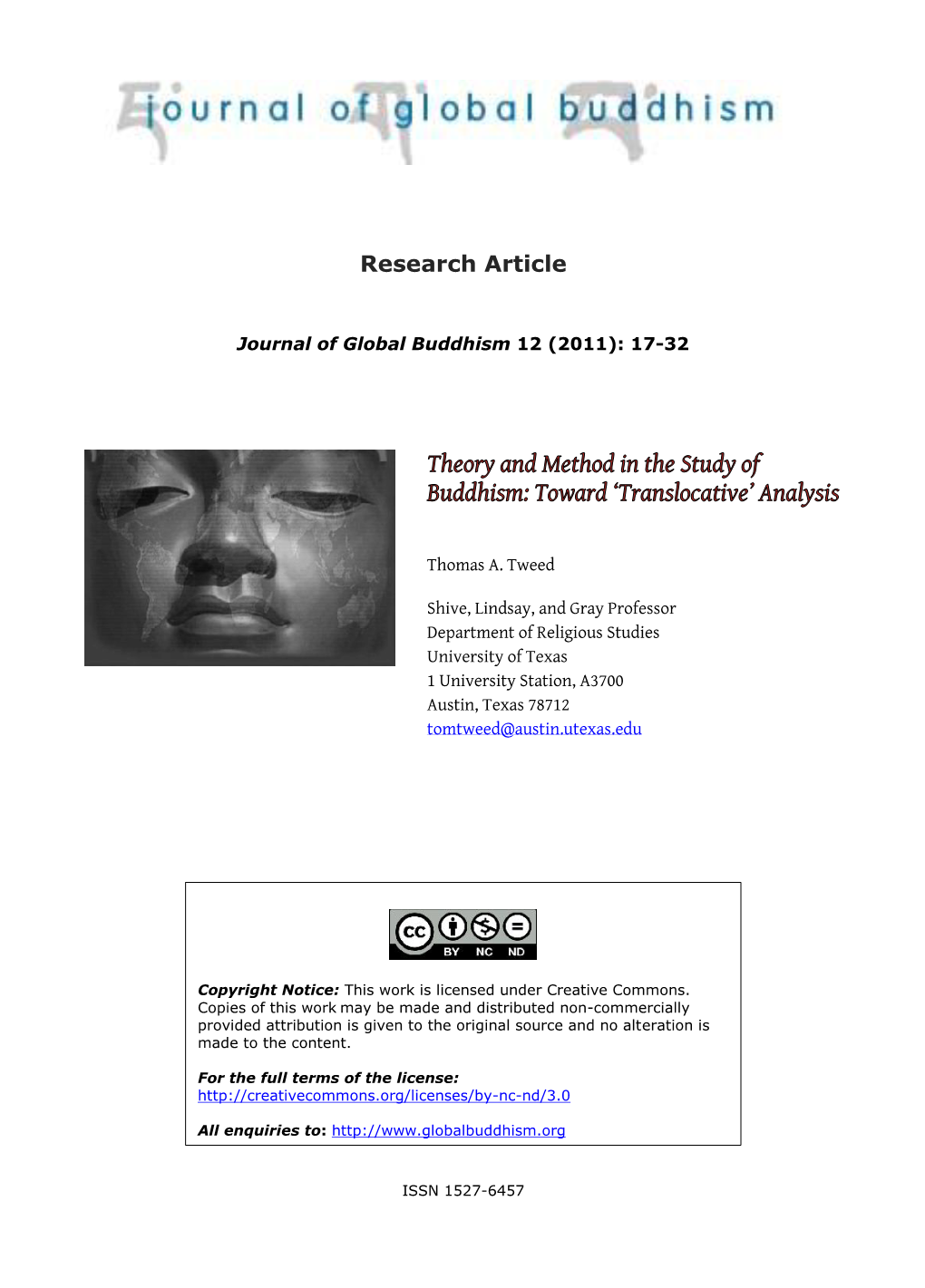 Theory and Method in the Study of Buddhism: Toward ‘Translocative’ Analysis