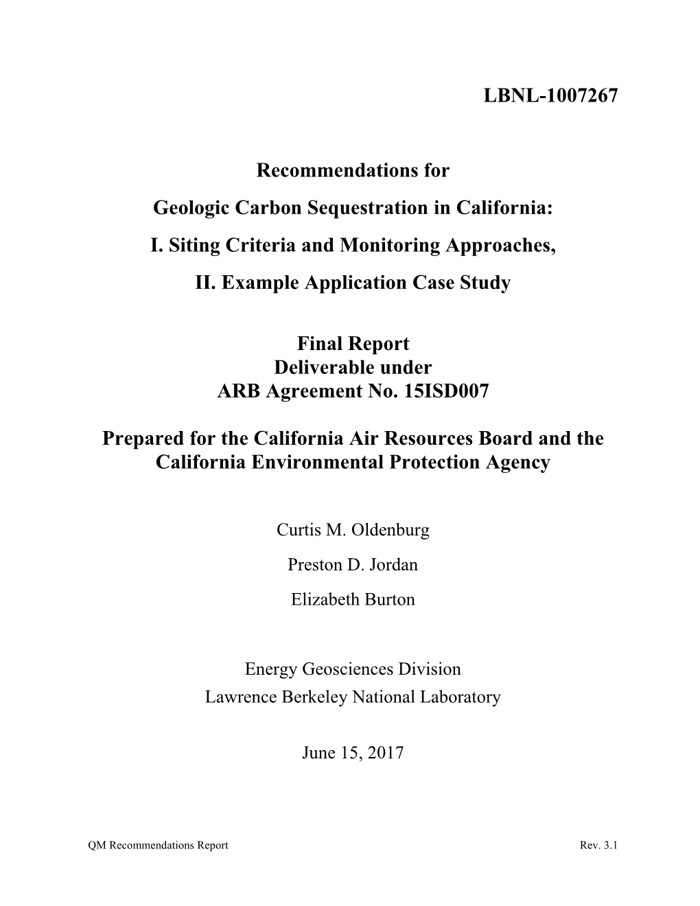 LBNL QM Recommendations Report