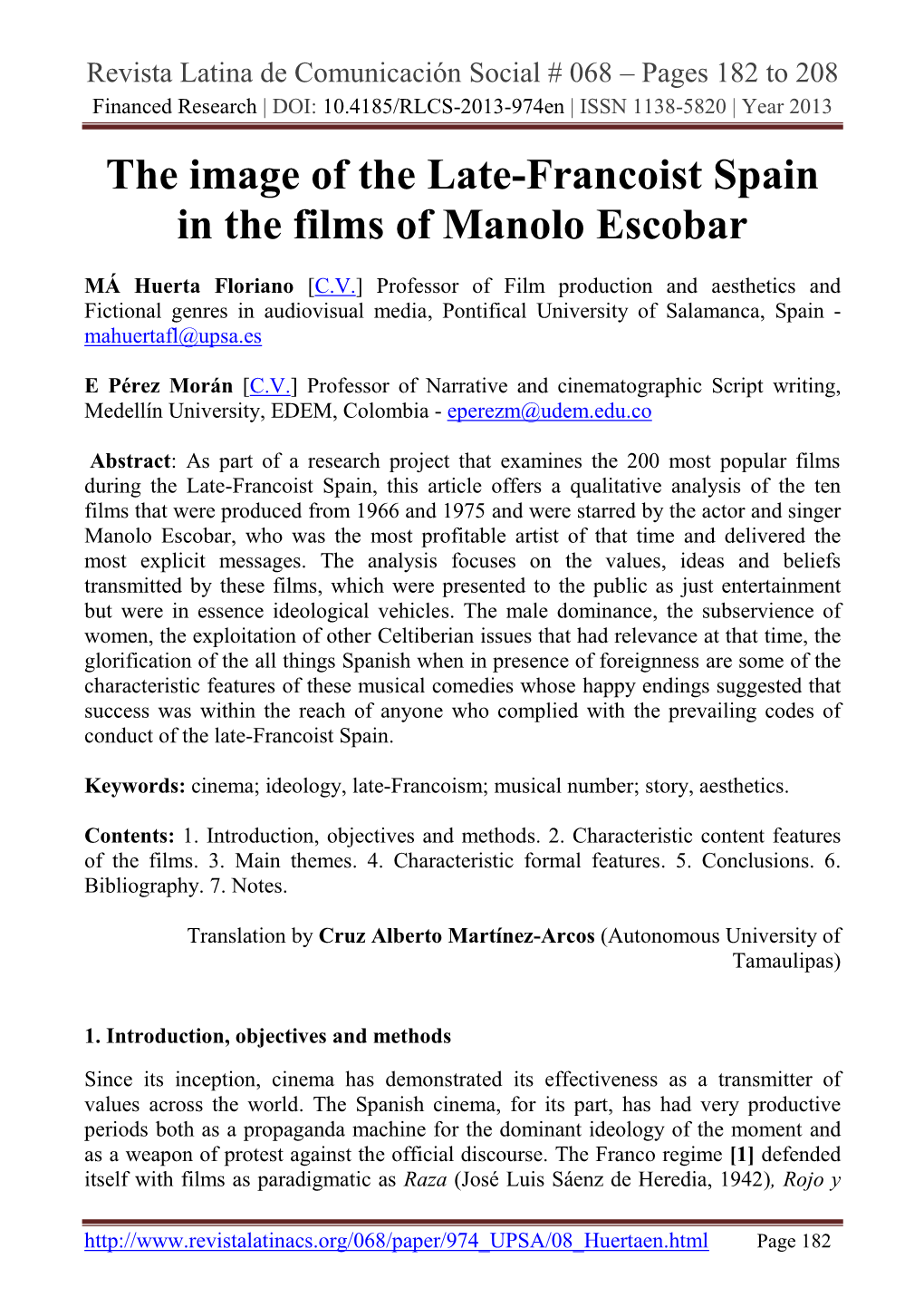 The Image of the Late-Francoist Spain in the Films of Manolo Escobar