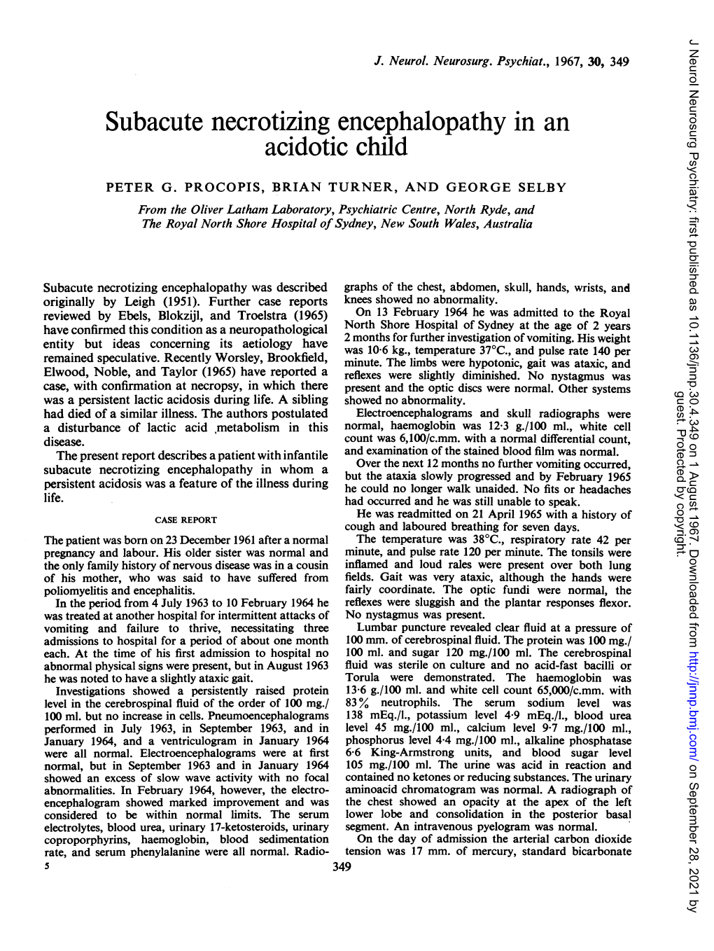 Subacute Necrotizing Encephalopathy in an Acidotic Child