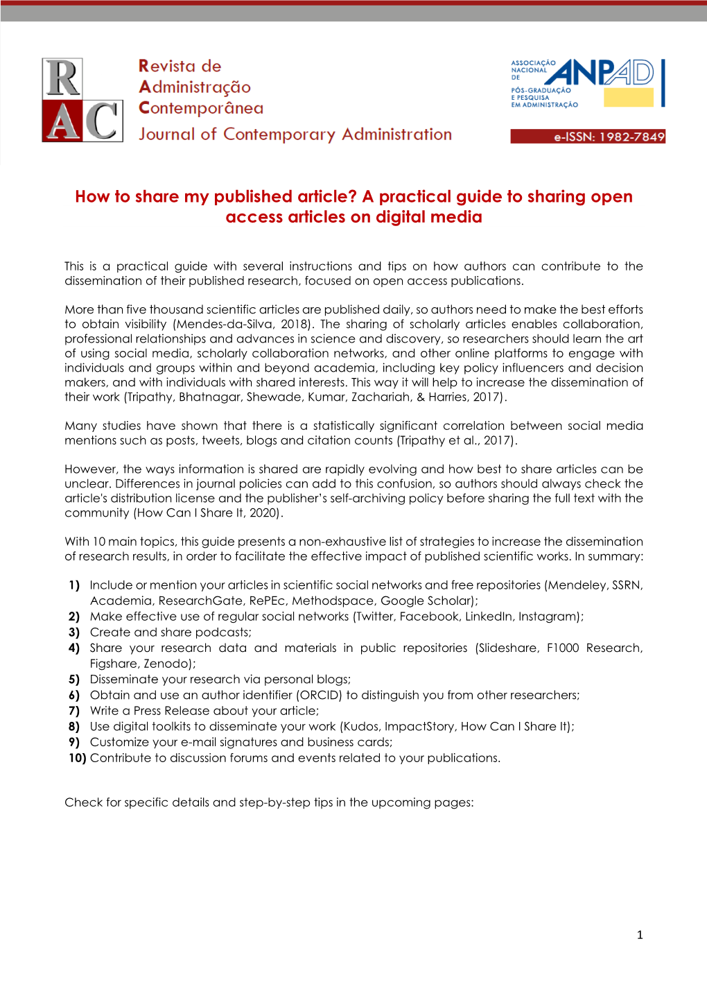 How to Share My Published Article? a Practical Guide to Sharing Open Access Articles on Digital Media