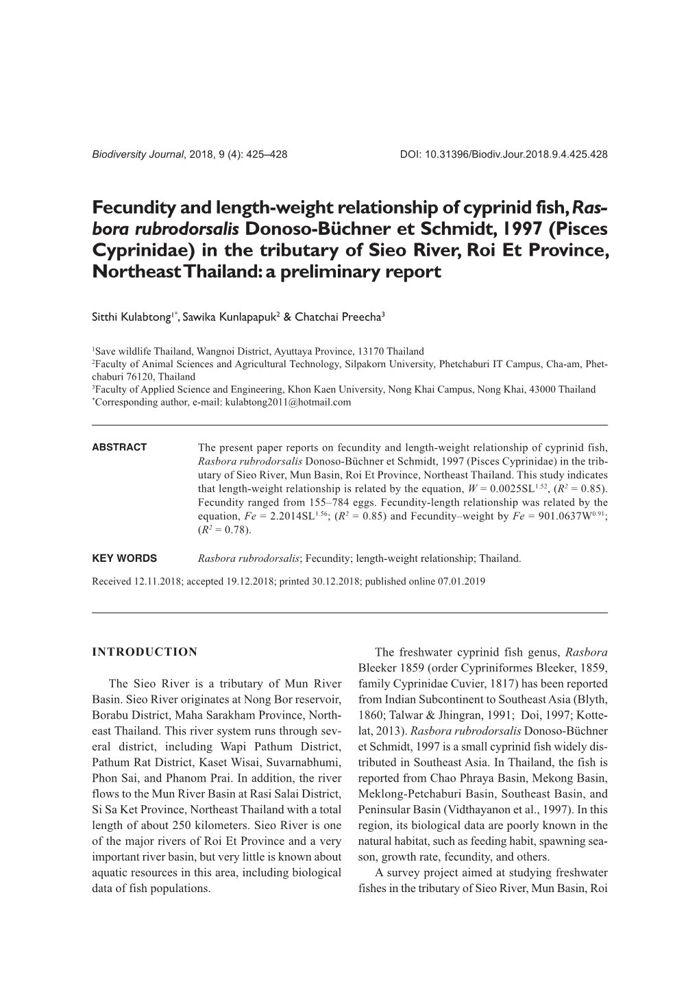 Fecundity and Length-Weight Relationship Of