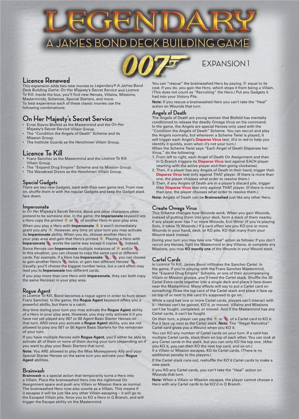 Legendary Rules — James Bond Expansion