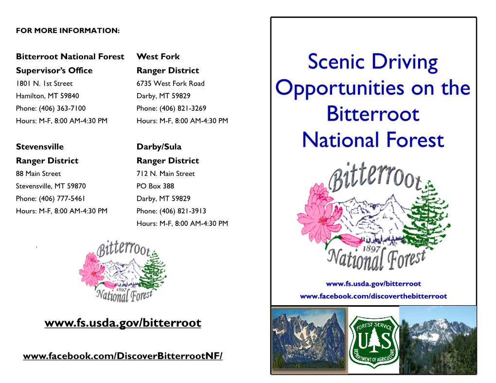 Scenic Driving Opportunities on the Bitterroot National Forest