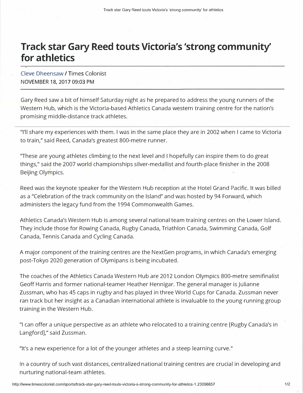 Track Star Gary Reed Touts Victoria's 'Strong Community' for Athletics